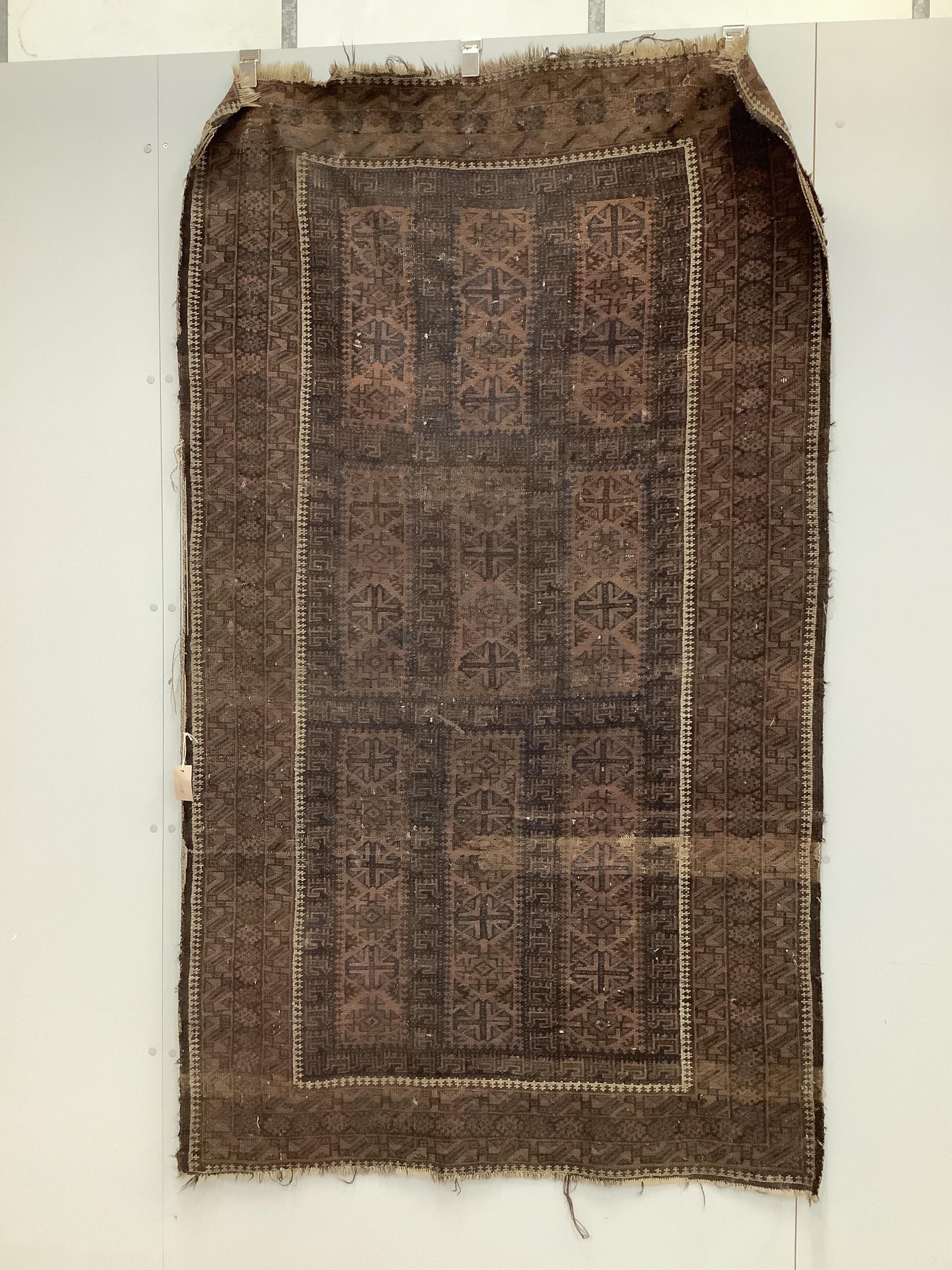 Two rugs, larger 210 x 120cm. Condition - poor to fair